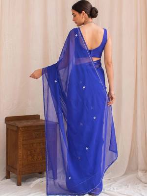 Blue floral embroidered poly georgette designer saree 2