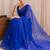 Blue floral embroidered poly georgette designer saree