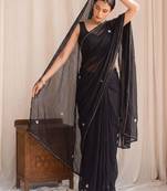 Black floral embroidered poly georgette designer saree