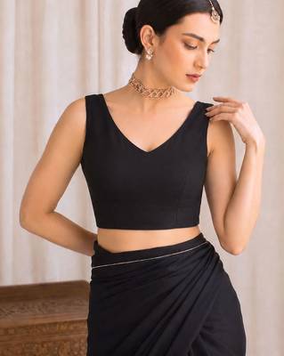 Black floral embroidered poly georgette designer saree 5