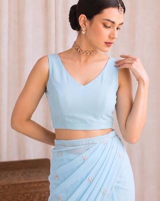Blue floral embroidered poly georgette designer saree 5
