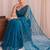 Teal floral sequinned net designer saree
