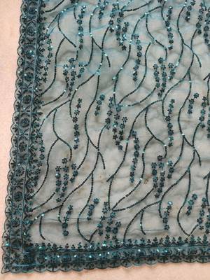Teal floral sequinned net designer saree 5