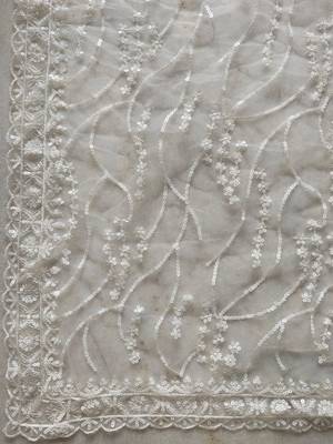 Off white floral sequinned net designer saree 5
