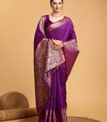 Purple ethnic motifs woven design art silk kanjivaram saree