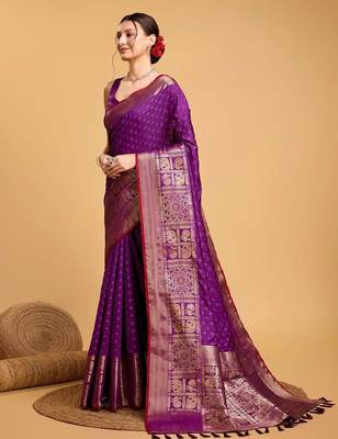 Purple ethnic motifs woven design art silk kanjivaram saree 3