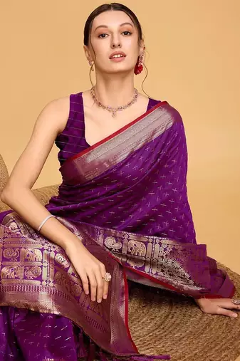 Purple ethnic motifs woven design art silk kanjivaram saree