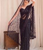 Black floral sequinned net designer saree