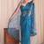 Teal floral sequinned net designer saree