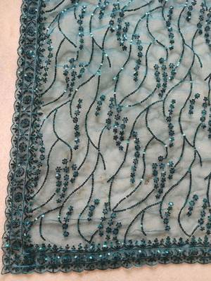 Teal floral sequinned net designer saree 5