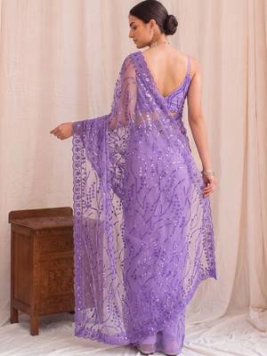 Lavender floral sequinned net designer saree 2