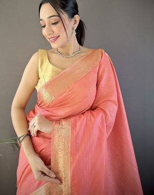 Peach woven design silk blend handloom mysore silk saree 3