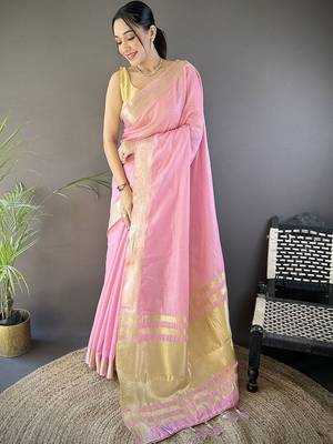Pink woven design silk blend handloom mysore silk saree 1