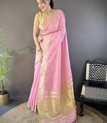 Pink woven design silk blend handloom mysore silk saree