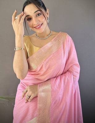 Pink woven design silk blend handloom mysore silk saree 2