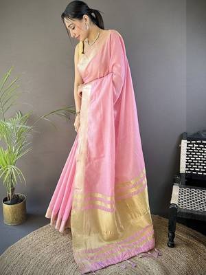 Pink woven design silk blend handloom mysore silk saree 3