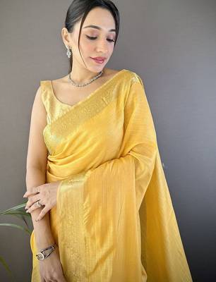 Yellow woven design silk blend handloom mysore silk saree 1