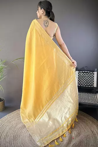 Yellow woven design silk blend handloom mysore silk saree