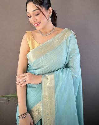Turquoise woven design silk blend handloom mysore silk saree 1