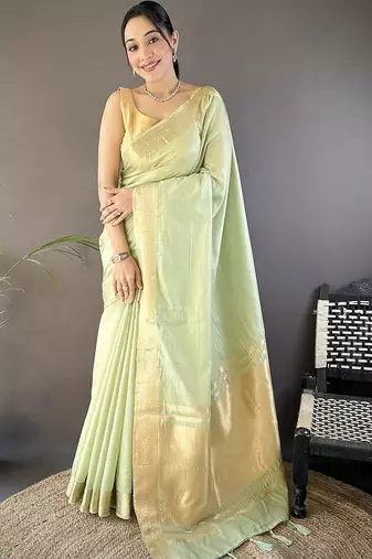 Sea green woven design zari silk blend handloom mysore silk saree