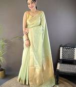 Sea green woven design zari silk blend handloom mysore silk saree