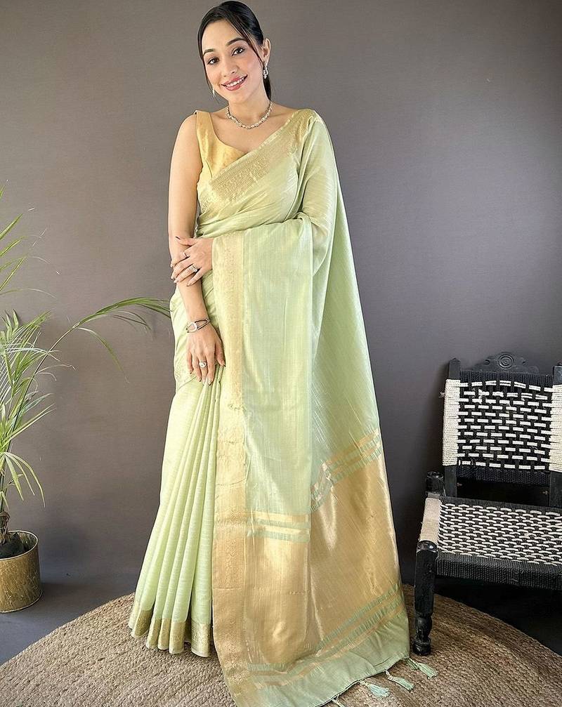 Sea green woven design zari silk blend handloom mysore silk saree
