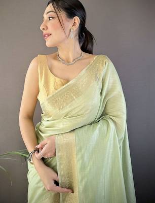 Sea green woven design zari silk blend handloom mysore silk saree 2