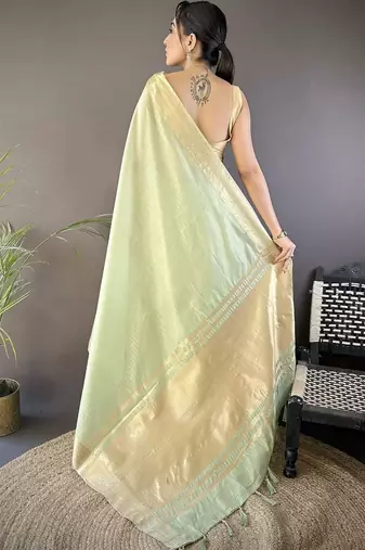 Sea green woven design zari silk blend handloom mysore silk saree
