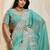 Turquoise embroidered saree with unstitched blouse