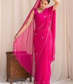 Magenta floral beads and stones poly georgette designer saree