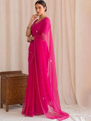 Magenta floral beads and stones poly georgette designer saree 3