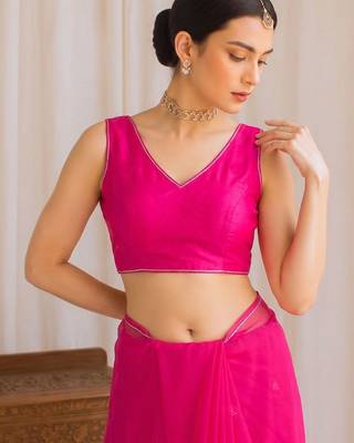 Magenta floral beads and stones poly georgette designer saree 5