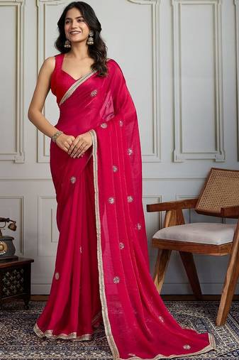 Pink embellished sarees