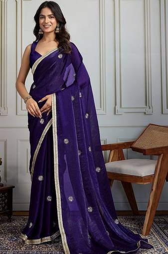 Purple embroidered sarees