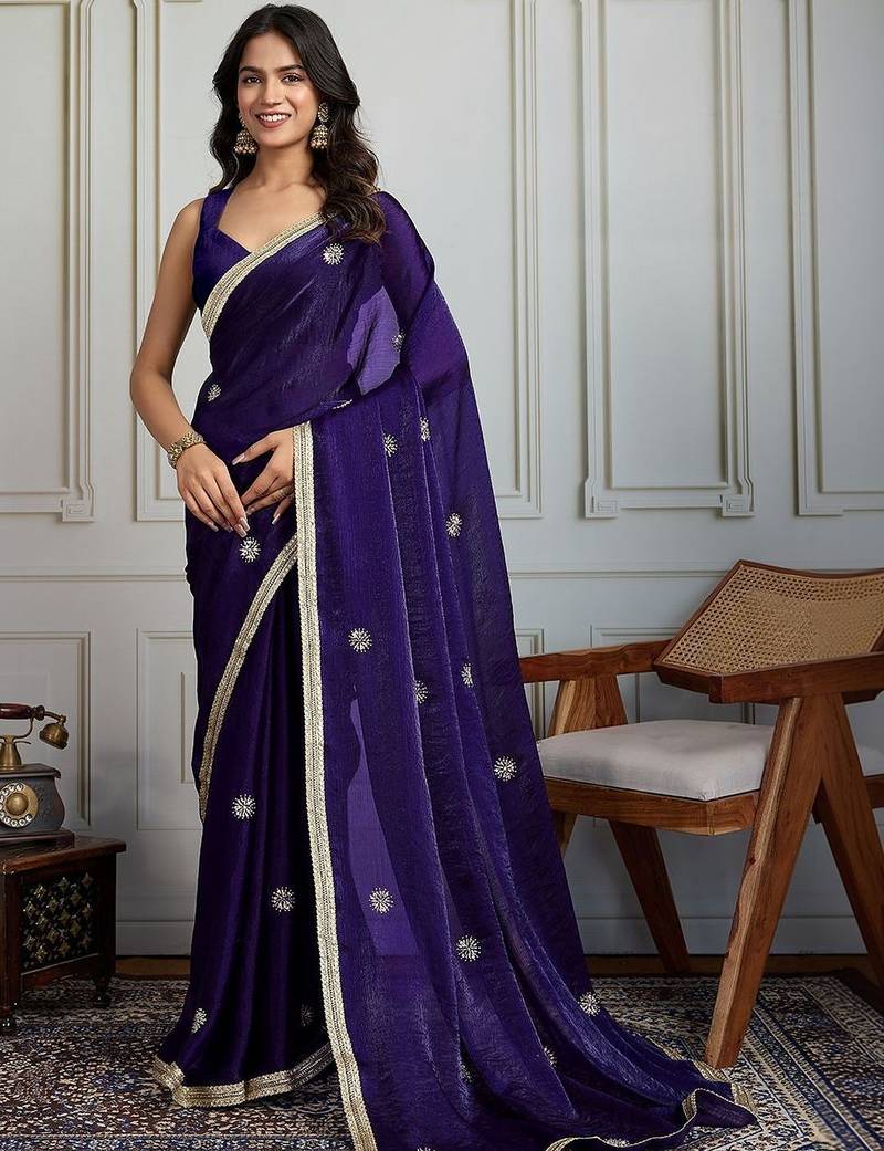 Purple embroidered sarees
