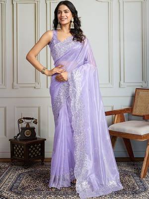 Lavender embroidered net sarees 1