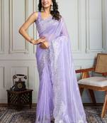 Lavender embroidered net sarees