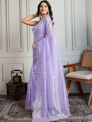 Lavender embroidered net sarees 2