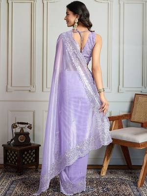 Lavender embroidered net sarees 3