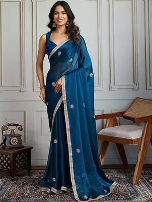 Teal embellished sarees 1