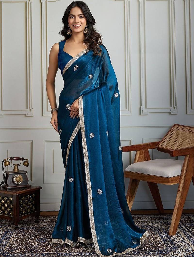 Teal embellished sarees