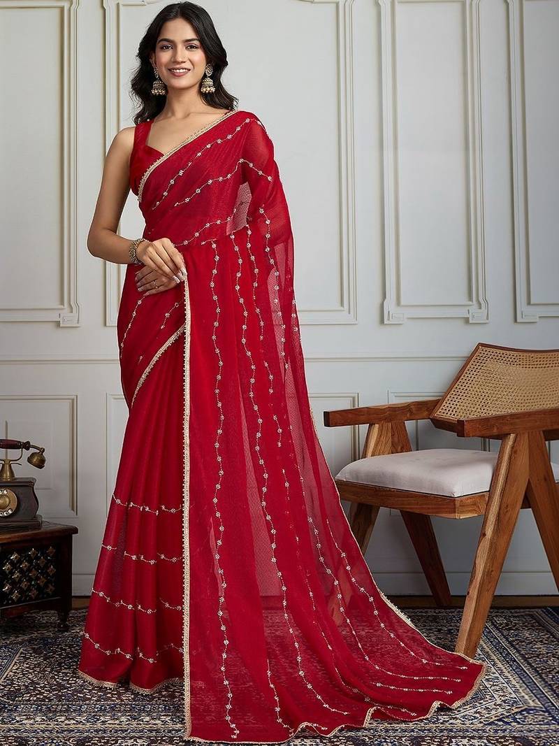 Red embellished sarees