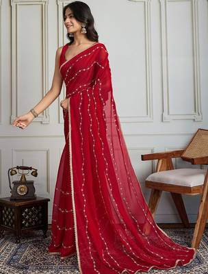 Red embellished sarees 2