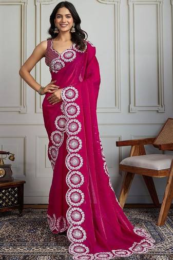 Pink embroidered sarees