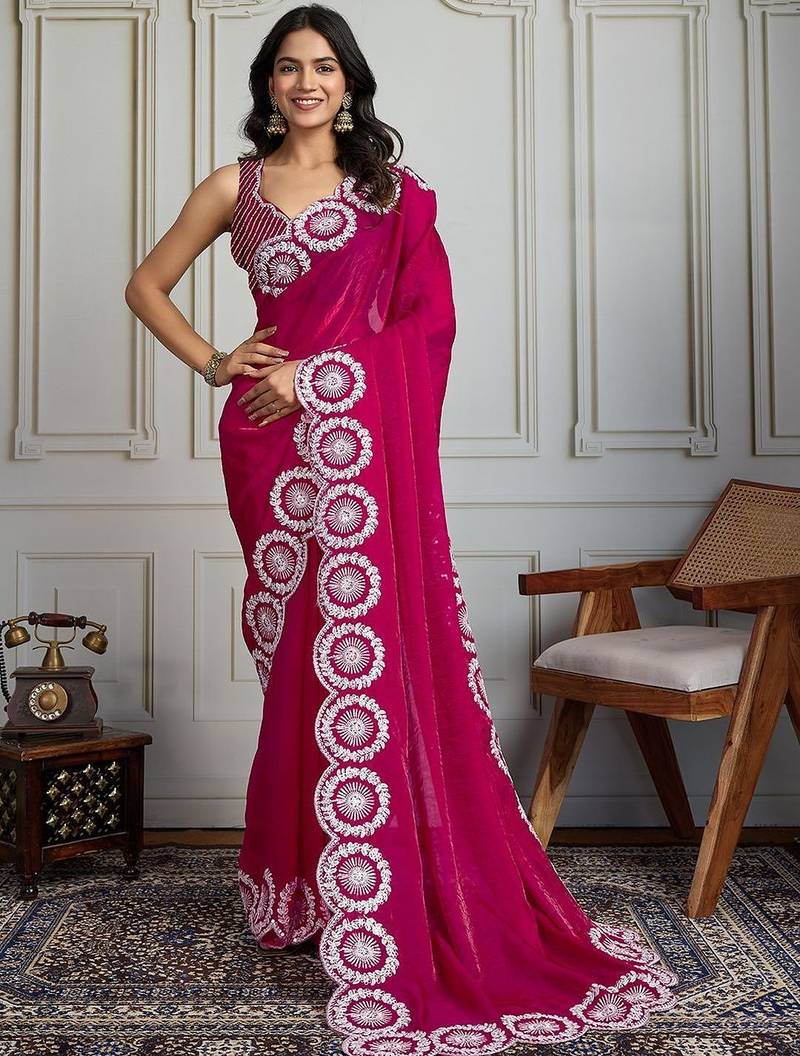 Pink embroidered sarees