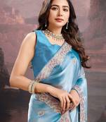 Blue floral embroidered saree