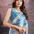 Blue floral embroidered saree