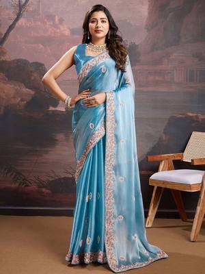 Blue floral embroidered saree 2