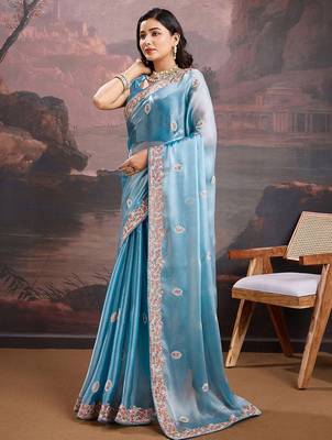 Blue floral embroidered saree 4