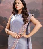 Lavender floral embroidered saree with blouse